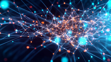 Poster - Data network visualization with glowing connections and nodes in technology abstract design