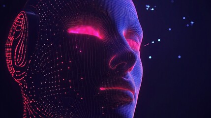 Poster - Futuristic Humanoid Robot Face with AI Elements and Digital Features