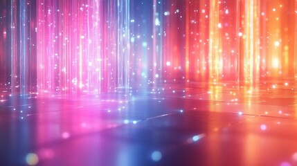 Wall Mural - vibrant neon light beams and sparkles on reflective surface