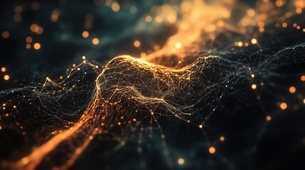 Poster - Digital Neural Connections and Waves of Light in Dark Background