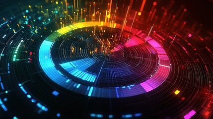 Poster - Colorful 3D Abstract Radial Chart with Interconnected Data Lines