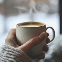 Steaming Cup of Coffee in Hand