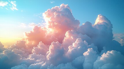 Wall Mural - sunset over fluffy cloudscape, aerial view.