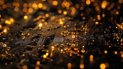 Poster - Close-Up of CPU Chip with Intricate Circuitry Details and Patterns
