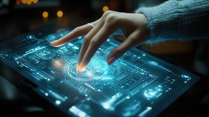Poster - Woman's Hand Interacting with Digital Interface in Modern Environment