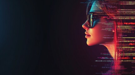 Poster - Digital Technology Concept with Young Woman and Colorful Lines