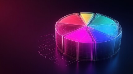 Poster - 3D Interconnected Hexagons Pie Chart with Vibrant Colors and Lines