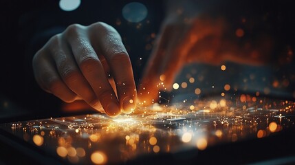 Poster - Male Hand Using Online Banking on Tablet with Digital Effects