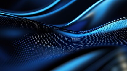 Poster - Abstract Blue Technology Background with Wavy Lines and Patterns