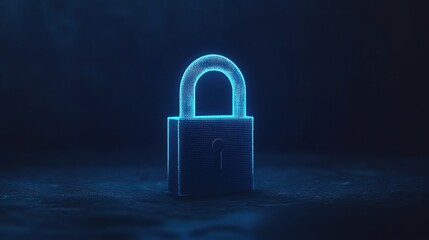 Poster - Glowing Blue 3D Digital Padlock Symbol with Futuristic Lines