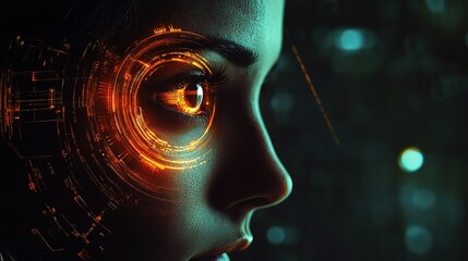 Poster - Futuristic Woman with Cyber Technology Design in Eye Panel