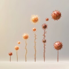 Fototapete - Progression of virus forms from simple structures to complex structures showing development stages and variations. Generative AI