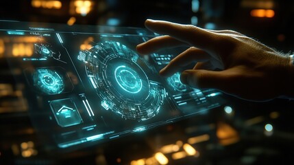 Poster - Hand Interacting with Futuristic Virtual HUD Interface Display