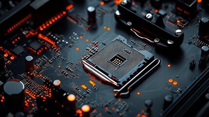Poster - Intricate Abstract Computer Motherboard with Tech Details and Lines