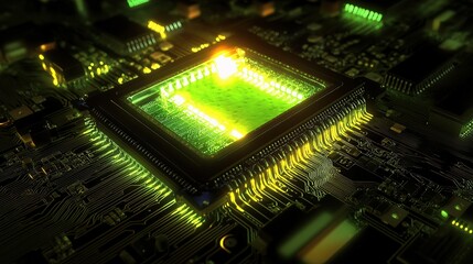 Poster - Close-Up View of CPU Chip with Intricate Circuitry and Detailed Design