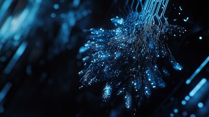 Poster - Intricate Blue Circuit Board with LED Lights and Electronic Details