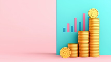 Poster - Stacked Coins on Chart Background with Colorful Graph Elements