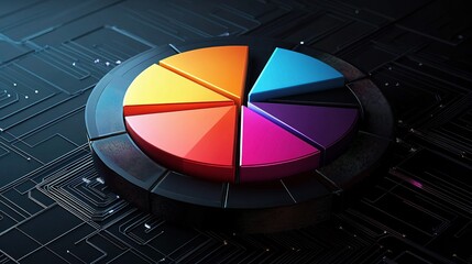 Poster - Colorful 3D Pie Chart with Interconnected Hexagons and Lines