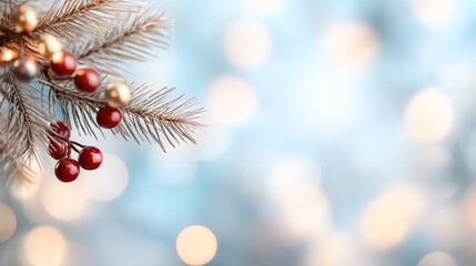 Poster - Branch with red berries and gold berries. The branch is on a blue background