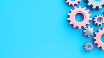 Poster - Colorful Gears on Bright Blue Background for Business Concepts