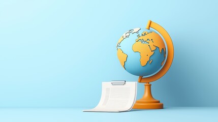 Poster - Colorful Globe on Stand with Blank Clipboard against Blue Background
