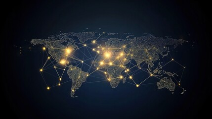 Poster - Global Network Connection with World Map and Bright Points of Light