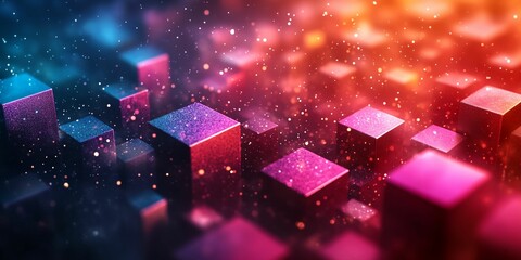 Poster - Colorful image of many small cubes. The cubes are in different colors and sizes