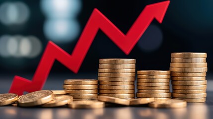 Poster - Stacked Coins and Growth Chart Symbolizing Financial Success