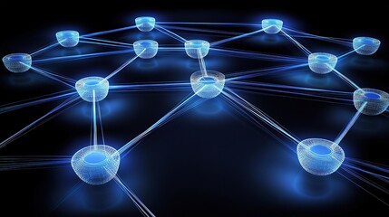 Poster - Abstract Futuristic Network Illustration with Blue Lines and Nodes