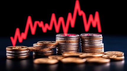 Poster - Stacked Coins with Background Graph Showing Financial Growth Trend