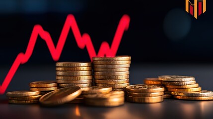 Poster - Stacks of Coins on Table with Rising Graph in Background