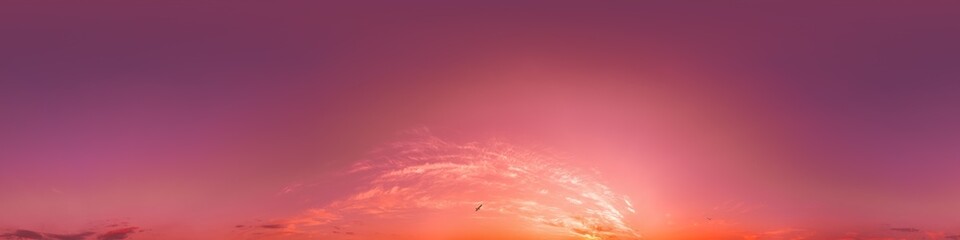 Wall Mural - Dramatic Sunset sky 360 panorama. Vibrant sky with bright glowing red pink Cumulus clouds. HDR 360 seamless spherical panorama. Sky dome for aerial drone panoramas. Climate and weather change.