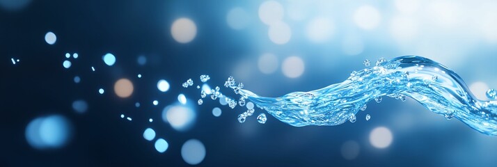 Poster - Blue wave of water with many small droplets. The water is in motion and is splashing