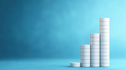 Poster - Growth Concept With White Coins Stacked On Blue Background