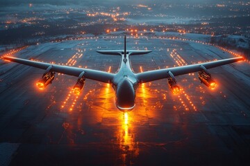 Canvas Print - Here is a 10-word description of the image: Nighttime airplane