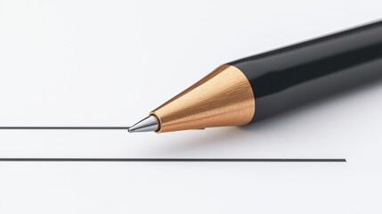 Poster - Elegant Black and Gold Pen Resting on Blank Paper with Straight Line