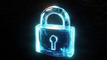 Poster - Glowing Blue 3D Digital Padlock Symbol with Futuristic Design