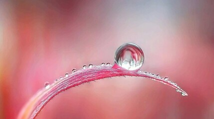 Wall Mural -   A close-up of a water droplet on a pink and red flower with water droplets on the ends