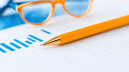 Poster - Close-Up of Orange Glasses, Pen, and Graphs on Desk Surface