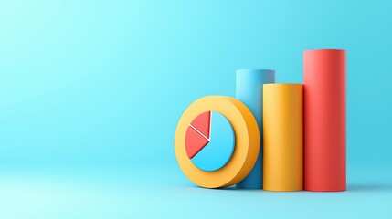 Poster - Colorful 3D Graphs and Pie Chart on Bright Background for Analysis