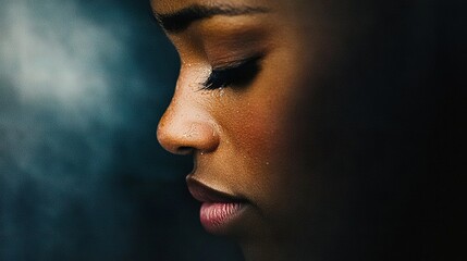 Sticker -   A close-up of a woman's face with her eyes closed