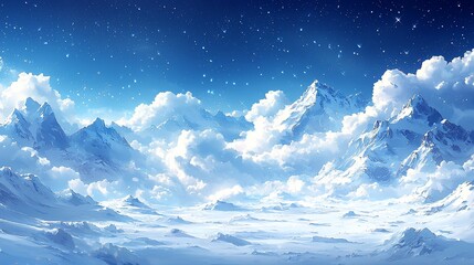 Canvas Print - Snowy mountain range under a starry sky.