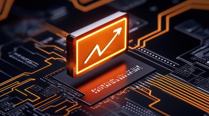 Poster - Digital Growth Symbol Over Circuit Board Background with Orange Glow