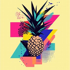 Aufkleber - Colorful abstract geometric pineapple design with vibrant patterns and shapes. Generative AI