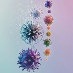 Poster - progression of virus forms illustrating complexity from basic structures to advanced variants. gener