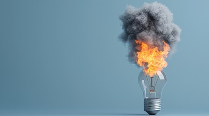 Poster - A solitary representation of an epiphany on a white backdrop, with a light bulb symbolizing creativity and inspiration, encircled by abstract beams of light