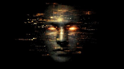 Poster - Digital Face Created with Artificial Intelligence and Data Visualization