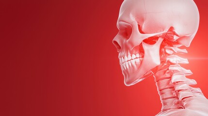 Poster - Realistic Human Skeleton Side Profile with Bright Red Background