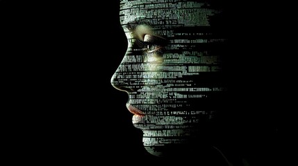 Poster - Human Face Composed of Data Lines Representing Artificial Intelligence