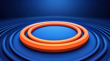 Poster - Orange Circles on Blue Background with Waves Abstract Design